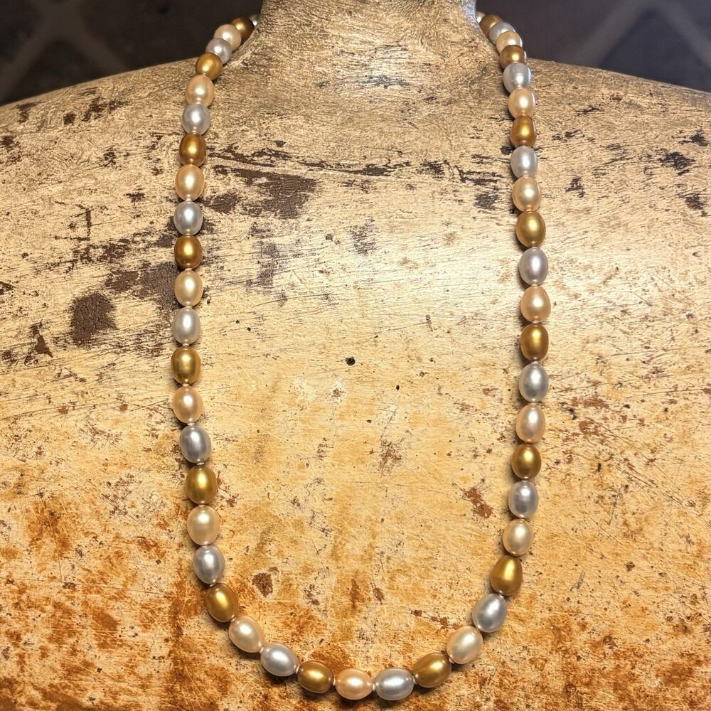 Honora Pearl & Sterling Necklace Beautiful Colors Cream, Gold and Silver 18 Inch